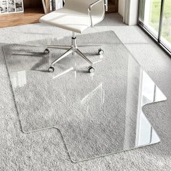Irregular Tempered Glass Chair Mat, 45"x53" Office Chair Mat for Carpet & Hardwood Floors, Heavy Duty 0.2" Desk Chair Mat for Smooth Rolling at Home o