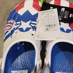 Brand New Marvel Captain America Crocs Size 7 Mens