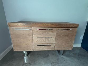 Modern Wood Buffet Sideboard Credenza with Chrome Legs