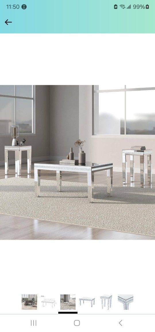 Modern Glass Mirrored Coffee Table Set of 3