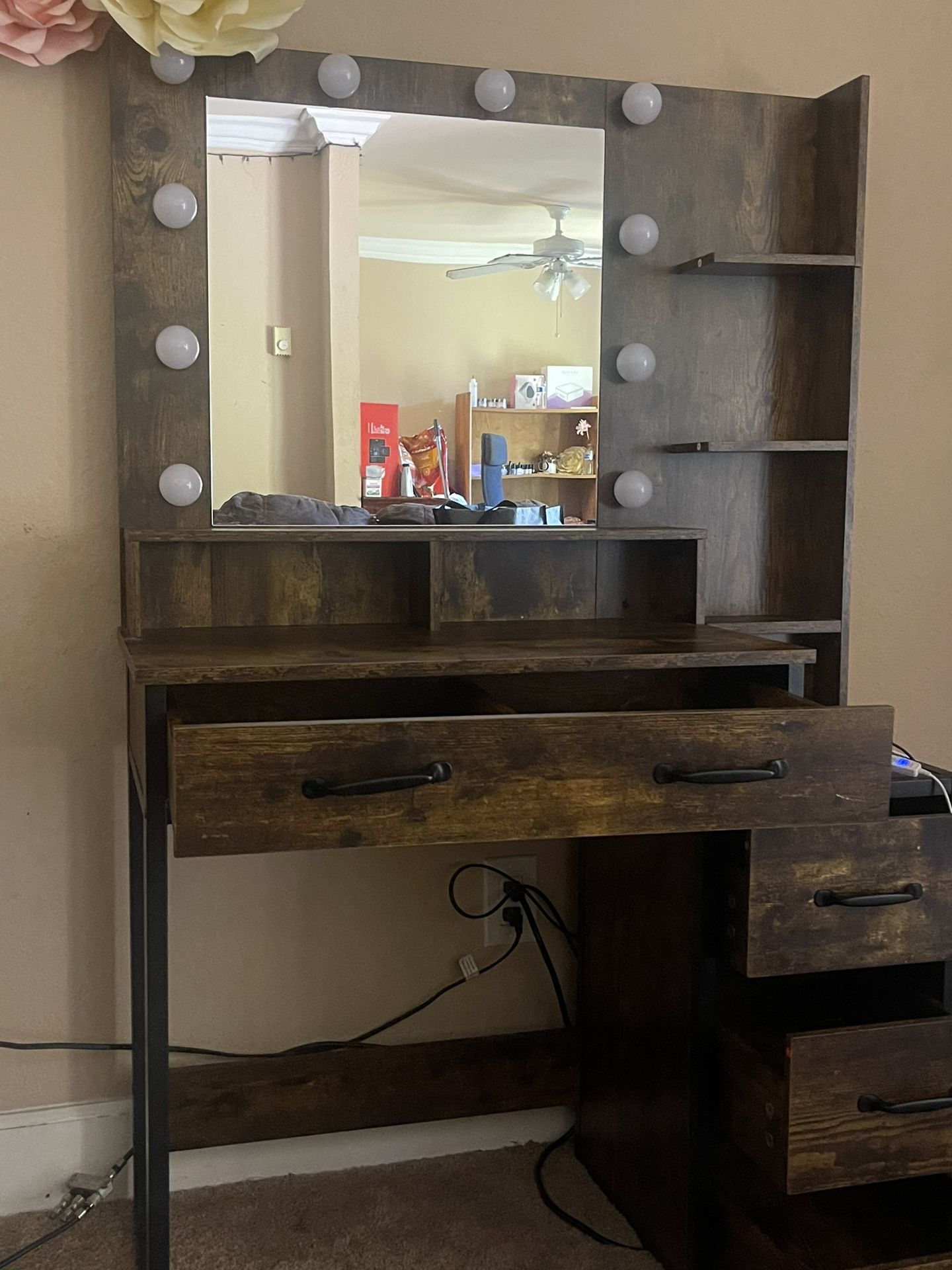 Wood Stained Makeup Vanity
