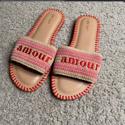 ON-34TH knitted slides, Pink and cream, Womens 7