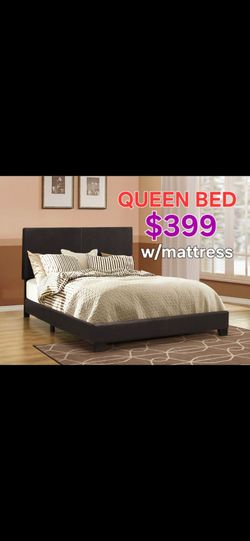 Queen bed frame Headboard Footboard And Rails  Included Mattress  $399