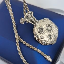 925 Sterling Silver Moon Landing Brooch and Pendant Necklace Rope Link 👌