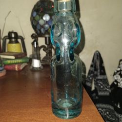 Antique Codd Neck Soda Bottle Aqua Blue Glass With Blue Marble Hand Blown
