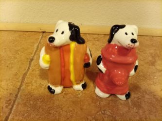 Vintage Clay Art Ceramic Hot Dog & Fire Hydrant Dalmatian Salt & Pepper Shaker Set