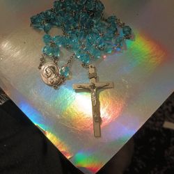 Baby Blue Australian Crystals Beads Glass Silver Cross Rosary