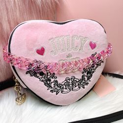 New Juicy Couture Retro Chic Heart Crossbody Bag and Iridescent Heart Chain