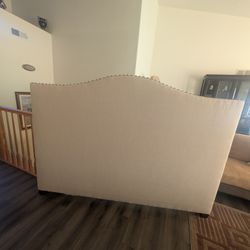 Pottery Barn Raleigh Camelback Nailhead Upholstered Headboard 