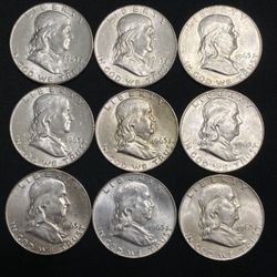 9x Franklin Half Dollars Silver ALL BU