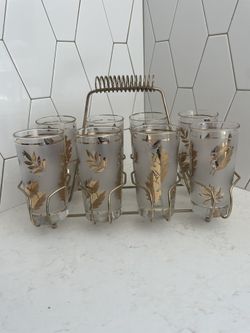 Mid Century Collins Cocktail Glasses & Carrier