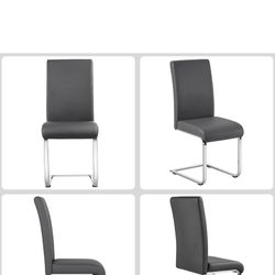  Dining Chairs High Back PU Leather Seat Metal Legs Modern Chair for Dining Room Home Kitchen Restaurant Wedding, Gray