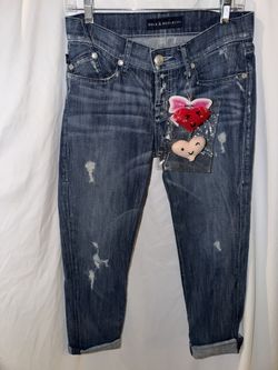 NWOT Denim Jeans, Rock & Republic, Size 9/29, Distressed With Hearts Clip On
