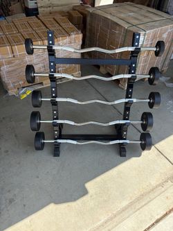 BRAND NEW 20-60 LBS EZ Curl Bar Set with Rack, Set of 5 Barbell Curl. Home Gym Equipment Weights