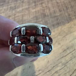 Ring — Size: 6.5, Sterling Silver and Garnet