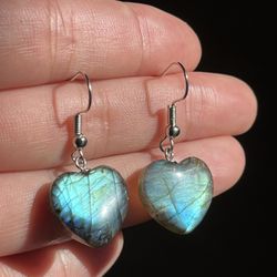 925 Silver Plated Stainless Steel Labradorite Heart Earrings 