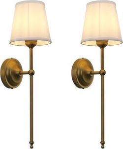 Set of 2 Wall Sconces with White Fabric Lampshade Hardwired