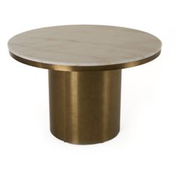Glam White Marble & Brush Gold Round Dining Table