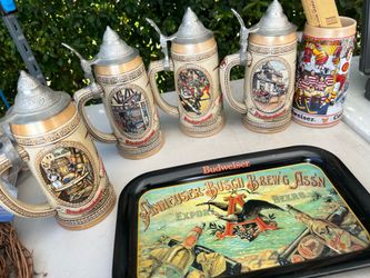 Budweiser beer stiens and tray $100