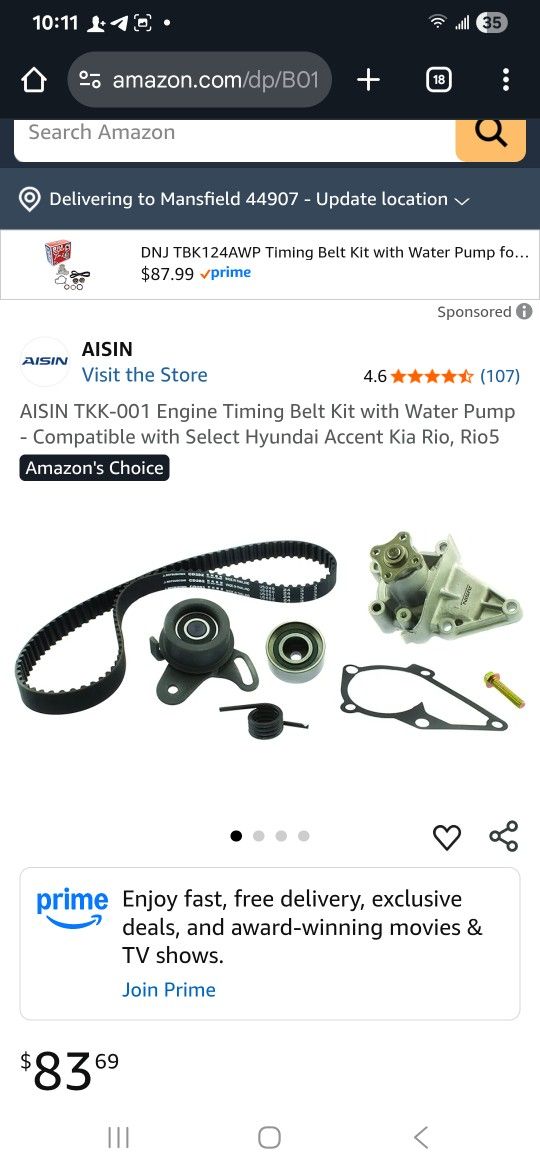 : AISIN TKK-001 Engine Timing Belt Kit with Water Pump - Compatible with Select Hyundai Accent Kia Rio, Rio5