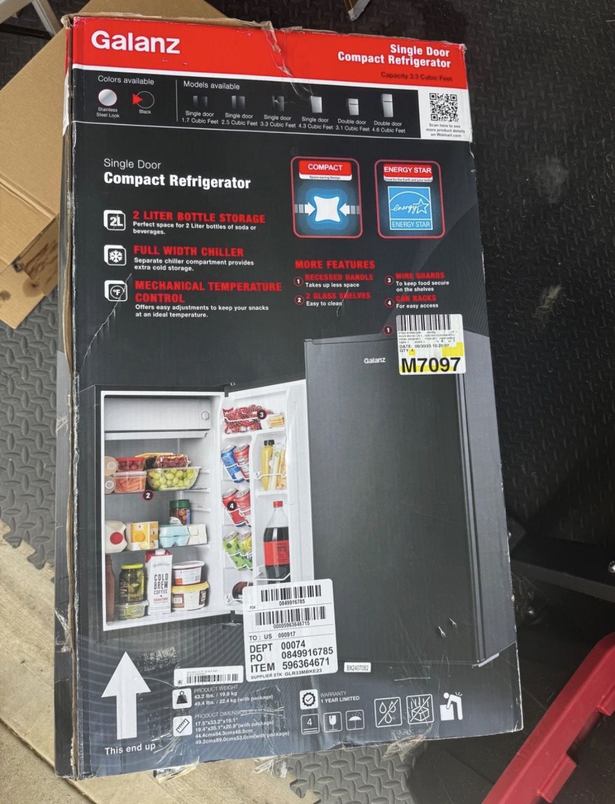 Black Galanz Mini Fridge 3.3ft (new in box)