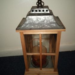 Rustic Wood Candle Holder Lantern With Candle  17"x9"