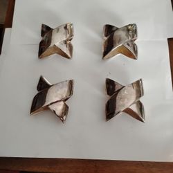 Vintage Silver Plate Cross X Shaped Heavy Napkin Ring Holder Set Of 4
