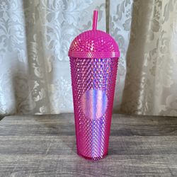 Starbucks 2025 Cold Cup Tumbler Iridescent Pink Domed Studded 24oz Venti