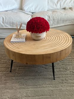 Round Wood Slice Coffee Table with Metal Legs