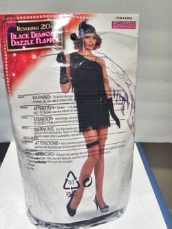 Costume flapper black fringe dress w/ accessories