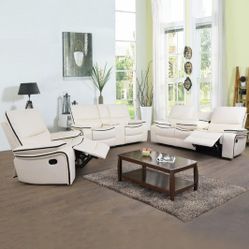 New White Bonded Leather Reclining Set 