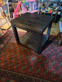 Ashley Furniture dark brown tall rustic style wooden 2 tier end table
