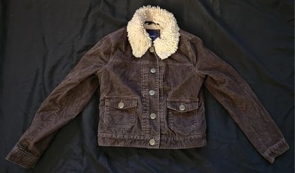 Youth GAP Kids Brown Corduroy Fur Lined Button Up Jacket Sz 10