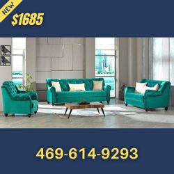 Green Sofa Loveseat Chair All 3pcs With Pillows 