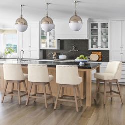 Zoe Swivel Counter Stools with Nailhead Trim Set Of 4