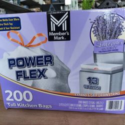 Member's Mark Power Flex Tall Kitchen Drawstring Trash Bags (13 Gallon, 2 Rolls of 100 ct., 200 count total)