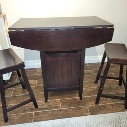 High Table With Two Stools, Brown