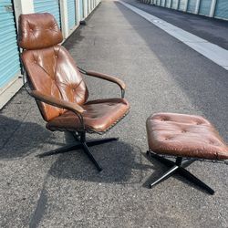 Mid Century Modern Homecrest Tall Wrought Iron Lounge Chair w/ Ottoman