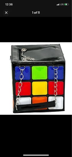 Retro Rubiks Cube Crossbody Bag 6x6x6" Shoulder Clutch Multicolor Novelty Pop