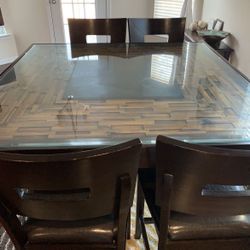 Square Dining Table With Glass Top With 4 Bar Chairs 