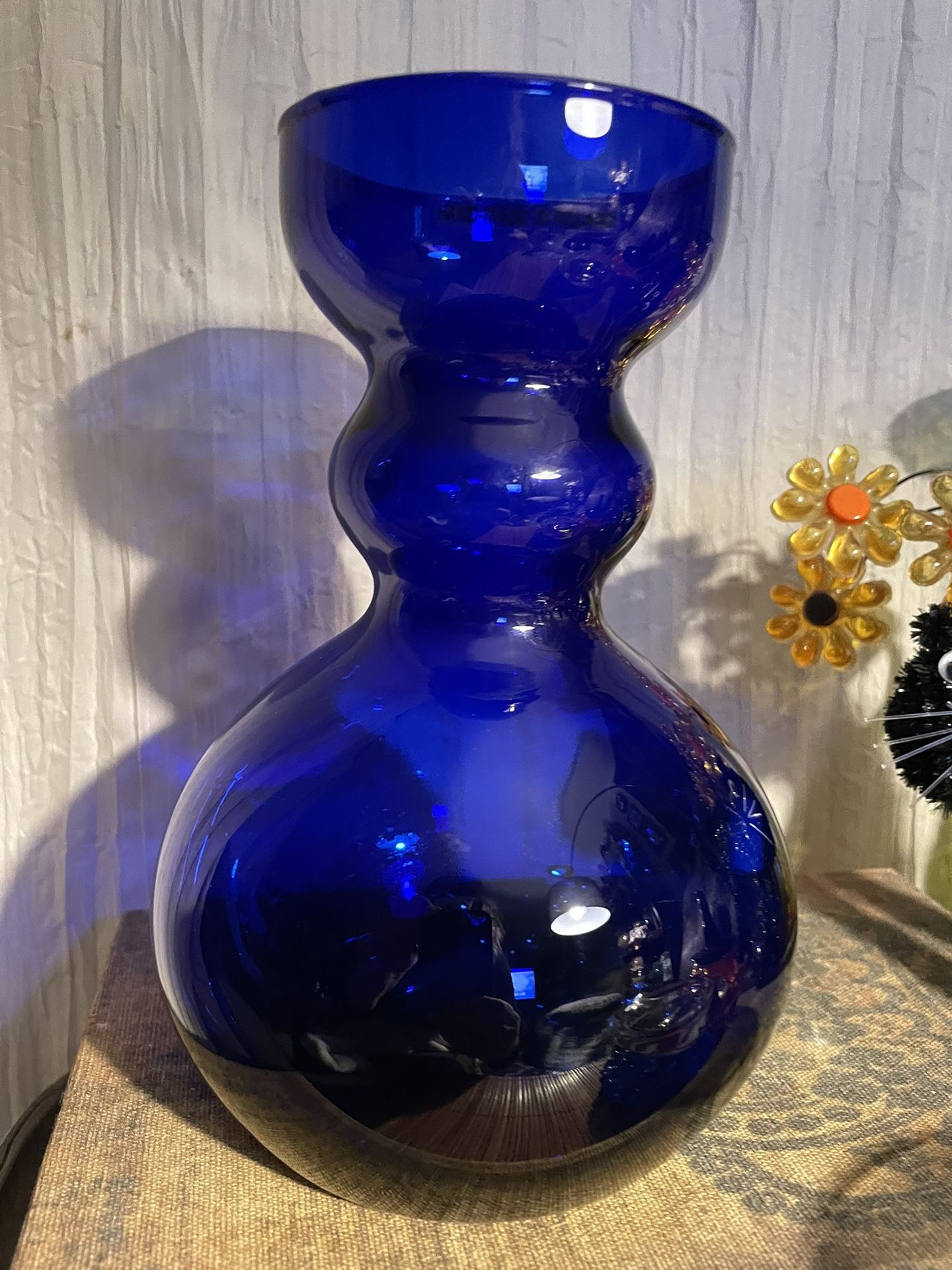Vintage Cobalt Blue Hand Blown Cobalt Vase  Mcm Op-Art Vase