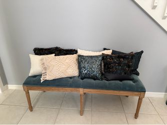 Blue velvet bench