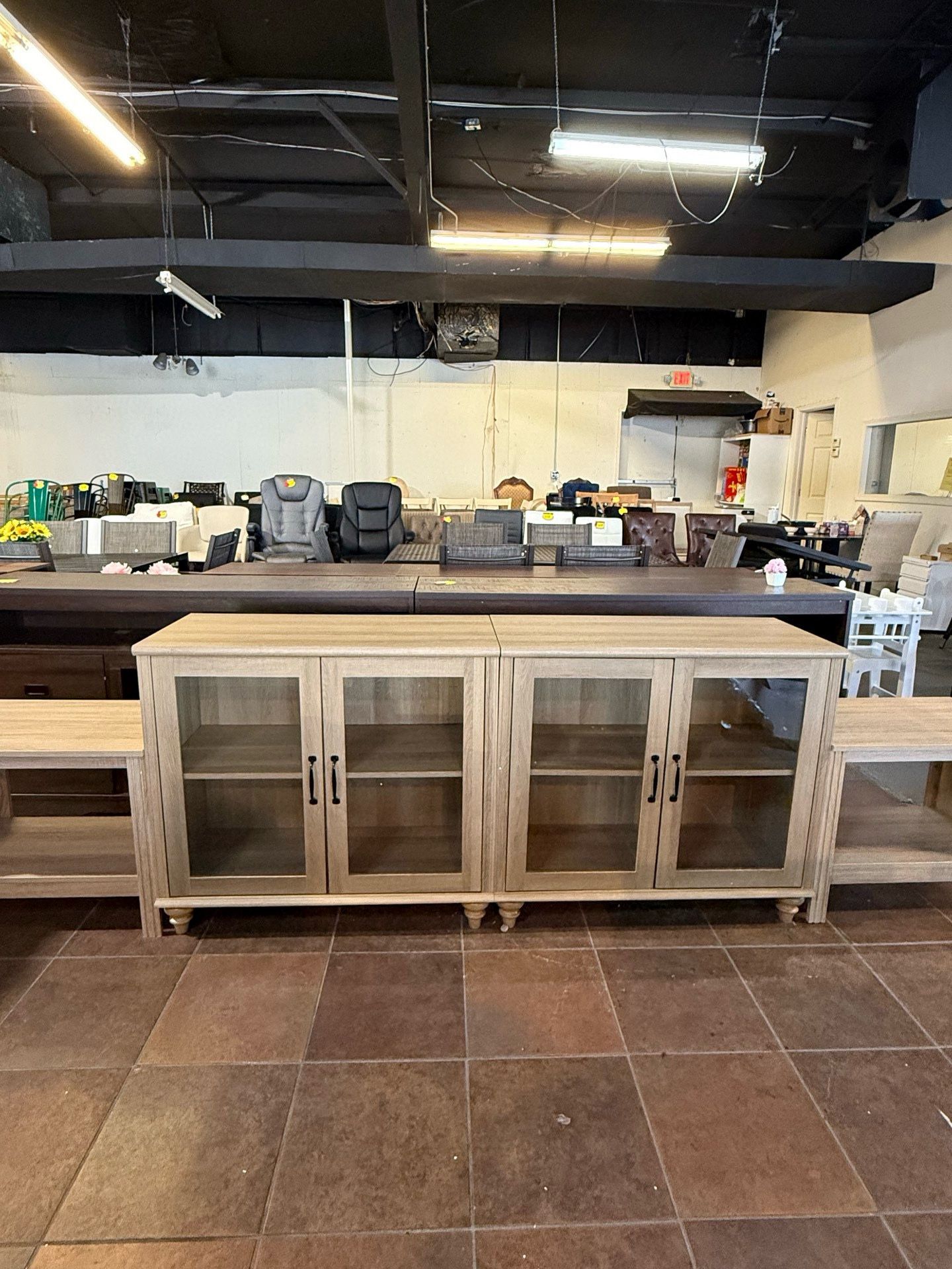 🔥Set of 4🔥Sideboard with 4 glass doors, kitchen storage cabinet, wooden coffee bar table with adjustable shelves, professional sideboard storage cab