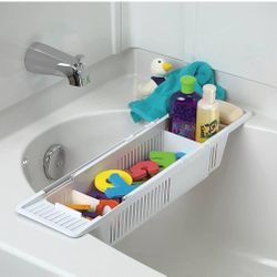 Plastic Bath Tray, Bathtub Holder Non-Slip Telescopic Bathtub Caddy Adjustable Multifunction Storage Tub Shelf Bathtub Stand for Bathroom-White   Loca