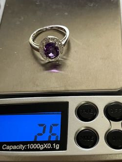 Estate Diamond 1.62 ct amethyst 14k gold oval cut halo band ring size 7. 2.6 grams