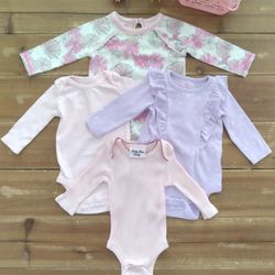 0-3MOS 4-PIECE VARIETY OF  PRINTS & COLORS LONG-SLEEVE BODYSUITS