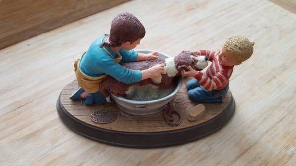 Splish Splash Norman Rockwell's Age of Wonder Collection 1990 Kids Bathing Dog