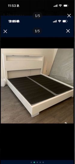 Furniture of America Gloss White King Size Bed Frame with Lighting Headboard and Box Spring