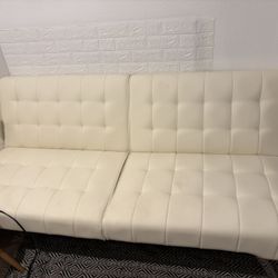 Cream Faux Leather Futon