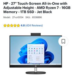 HP - 27" Touch-Screen All-in-One with
Adjustable Height - AMD Ryzen 7 - 16GB
Memory - 1TB SSD - Jet Black